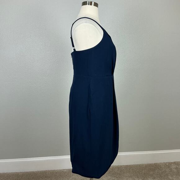Dress the Population Women's Cocktail Dress Size 1X Navy Blue Sheath Wrap Mini - Picture 4 of 13